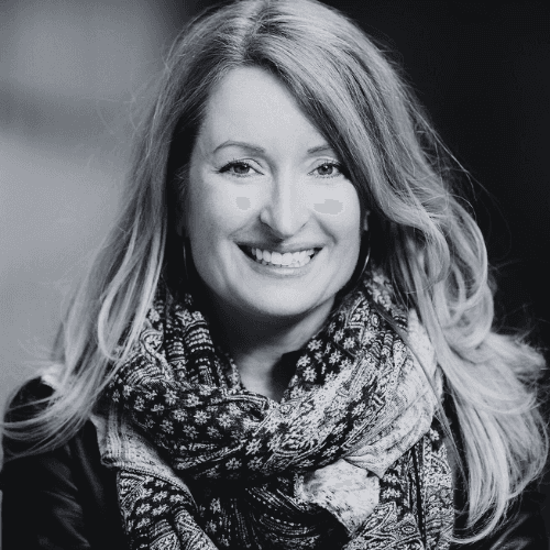 Black and white photo of Gayle Lunn, partner at Rebelles research and strategy